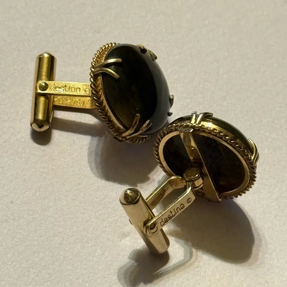 Vintage Destino 1/20 12K GF Marble dark Green Cufflinks